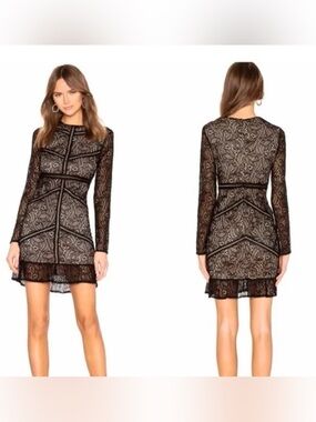 NEW Bardot Sasha Long-Sleeve Lace Cocktail Dress in Black, Medium (8)